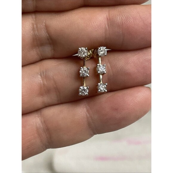 Past Present Future 3-Stone Diamond Earrings in 10k Yellow Gold. READ - Picture 1 of 12